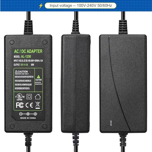 12V 5A Netzteil Adapter, AC 100-240V bis DC 12 Volt 5 Amp 60W Stromversorgung für Monitore Fernseher DVD TVs Verstärker Kamerasystem - Euro Stecker 5,5 * 2,5