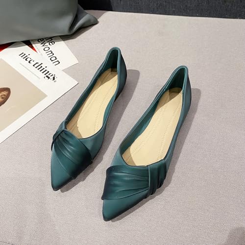 GYUBLWomens Pointed Toe Ballet Flats Pleated Bow Slip On Dress Shoes Comfort Shoes3