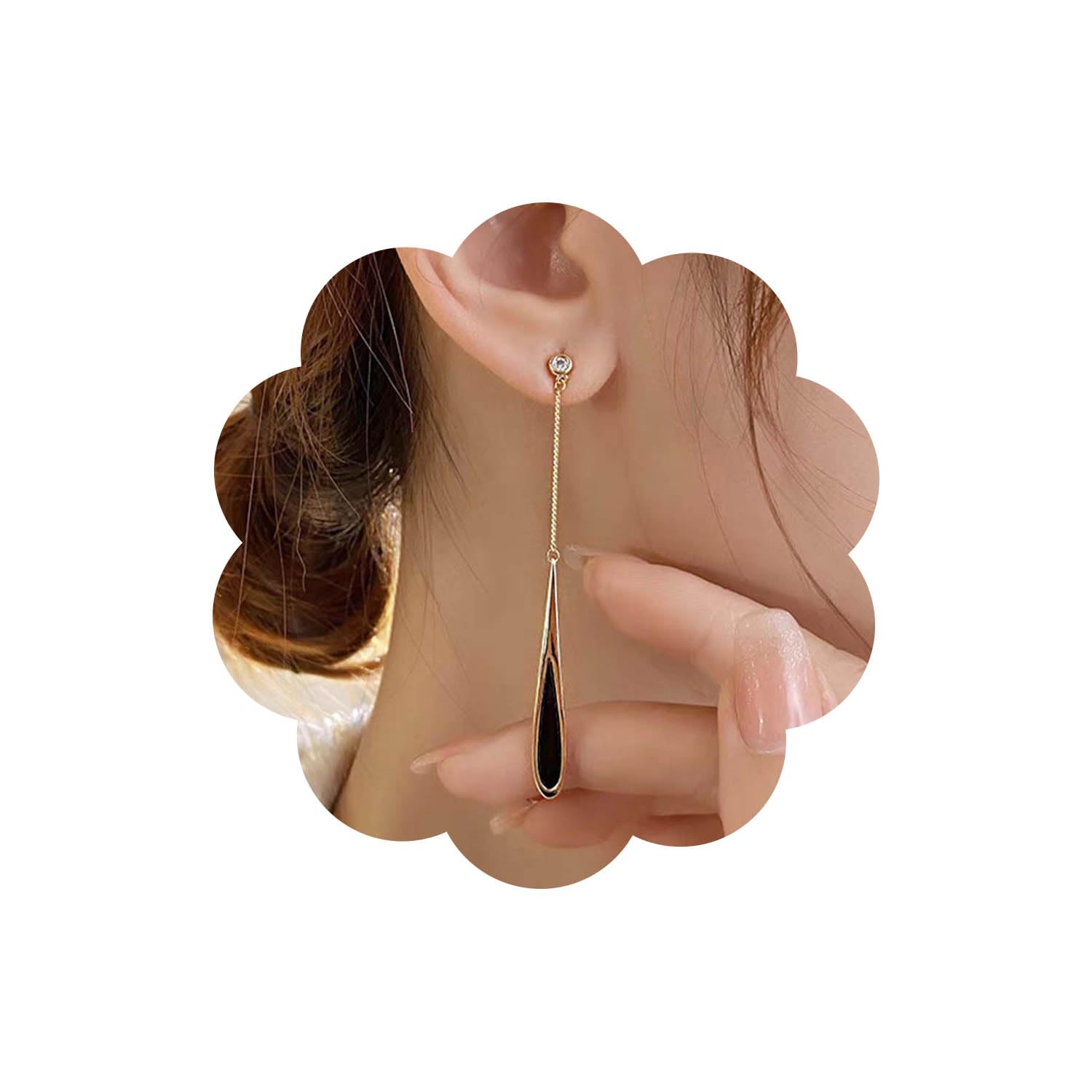 WendalernPendientes colgantes de lágrima largos Pendientes de gota de agua negros dorados CZ Pendientes de botón Pendientes de gota de lágrima de borla larga elegante Joyas para mujeres niñas