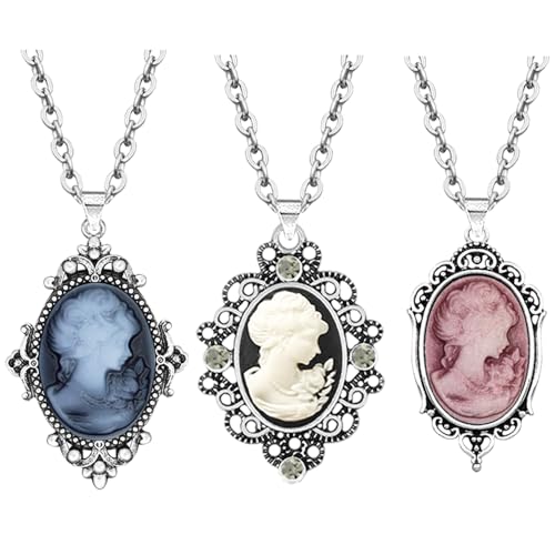 5 Pieces Lot Lady Queen Cameo Necklace Set For Women Color Design Assorted Victoria Pendant Blue White Purple Pink Brown Cameo Bead Vintage Look Fashion Jewelry2