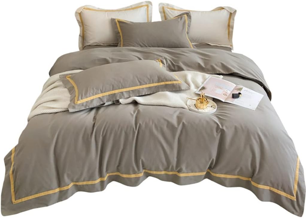 Autumn and Winter Simple Cotton Brushed Four-Piece Modern Style Pure Yarn-Dyed Quilt Cover with Thicker Bedding (Color : Color 2 Size: 1.8 m) (Color 1 2m)