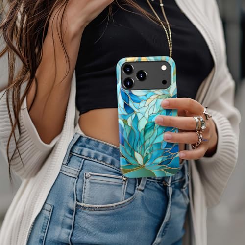 Image of Goodon for iPhone 17 Pro Max Case Cute - Wireless Charging Compatible - Dual-Layer Hard Shell + Silicone Cover - Protective Phone Case with Trendy Designs for Women - Blue Leaves Flower