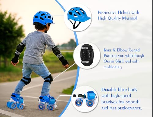 Image of Jaspo Kids Delite Intact Junior Roller Skates Combo (Skates+Helmet+Knee+Elbow) Suitable for Age Upto 5 Years, Adjustable Skates-18 to 21 cms-Color-Blue (Blue)