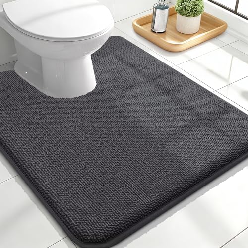 Image of OLANLY Toilet Rugs U-Shaped 24x20, Extra Soft Absorbent Thick Memory Foam Contour Bathroom Rugs, Dry Quickly, Machine Washable, Non-Slip Toilet Bath Mat, Home Decor Accessories, Dark Grey