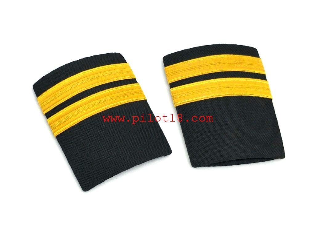 Gold 2 Bar Polyurethane Shoulder Epaulet Badge for Commercial Airline Pilots (Black)