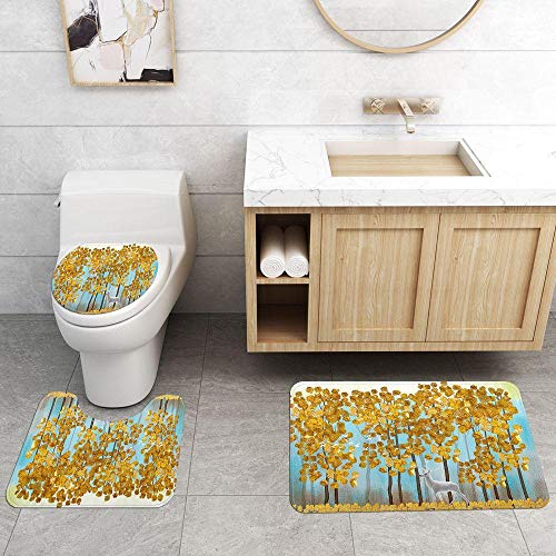 Claean-Acces-Home Toilettenteppich Vorleger Bedruckte Blätter Badematte Und Duschvorhang Set Mikrofaser Toilettenboden… – Bild 5