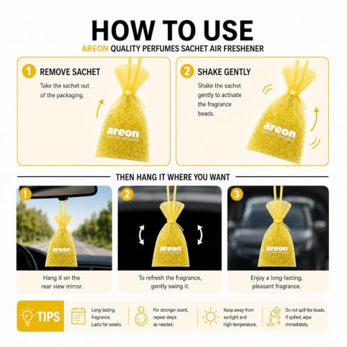 Image of AREON Pearls Vanilla Hanging Air Freshener, Quality Perfume Pack of 1 | Long Lasting Fragrance - Premium Quality Perfume - Eliminates Unpleasant Odors - Ideal for Car - Home - Office - Wardrobe