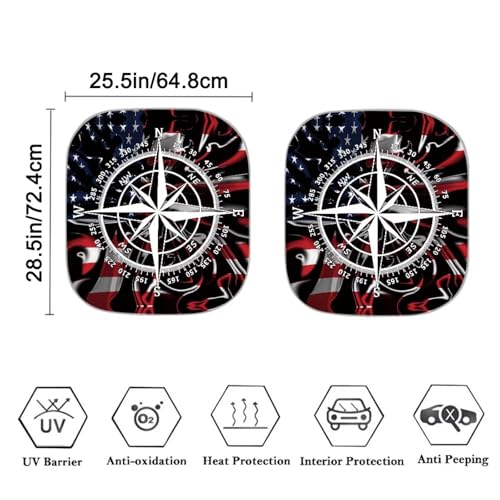 Image of Car Front Windshield Sun Shade Reflect UV Sun and Heat Compass Flag Foldable 2-Piece Car Windshield Sunshades Interior Accessories Protection Universal Vehicle Accessories