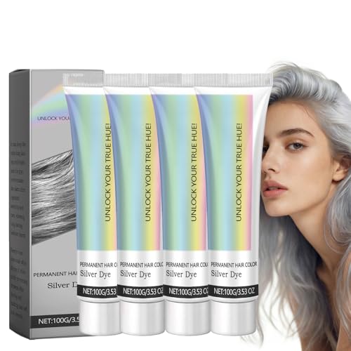 Tinte para el cabello plateado, 2 en 1, extracto natural de esencia natural, tinte para el cabello plateado, spray para el cabello gris, tinte permanente, crema de color gris (4 cajas, h)
