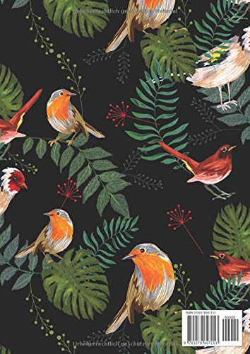 Notizbuch Blanko: Blanko Notizbuch A4 110 Seiten, Vintage Softcover, Weißes Papier - Dickes Notizheft, Skizzenbuch, Zeichenbuch, Blankobuch, ... Floral Vogel Fink Blätter (German Edition)