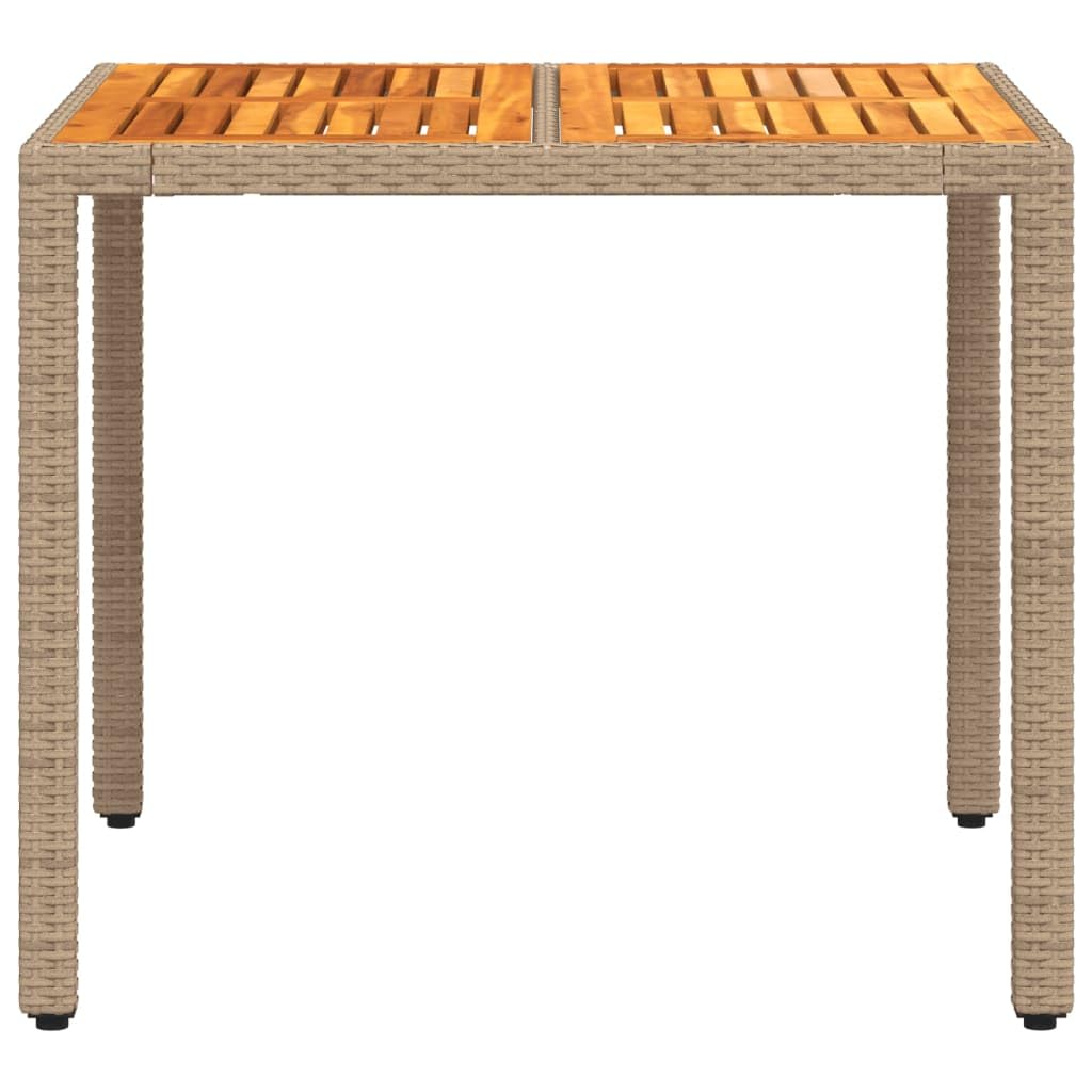 Stół ogrodowy, beżowy, 90 x 90 x 75 cm, polirattan, drewno akacjowe, stół balkonowy, taras, stół outdoorowy, odporny na warunki atmosferyczne, stabilny