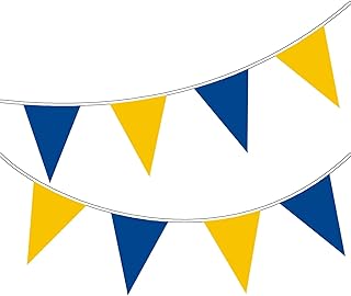 Happium Banner Guirnalda de banderines de color sólido de 20 m de largo (azul, amarillo), perfecta para cumpleaños, bodas, fiestas temáticas, días festivos y otros eventos