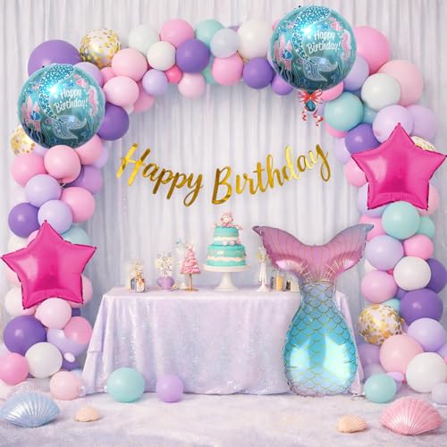 Image of Rozi Decoration Mermaid Balloons for Birthday Decoration Items Set of 63 Pcs Combo Kit - Mermaid Theme Birthday Decoration Kit