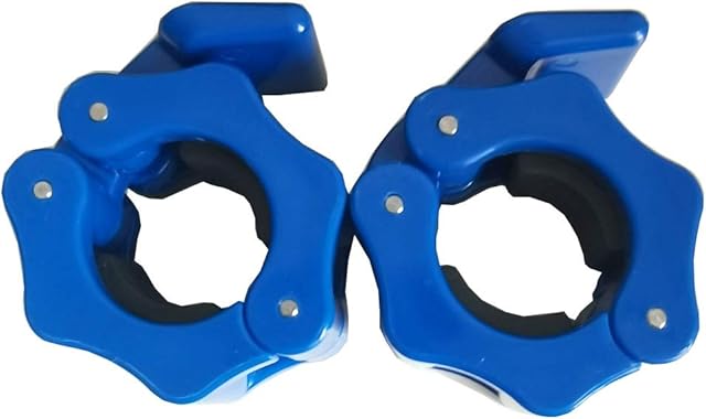 1 Inch 25mm Olympic Barbell Collars (Pair) Solid Nylon Locking Barbell Clamps with Quick Release Secure Snap Latch for Crossfit Squats Deadlifts ABS, Weightlifting, Strength Training (Blue)