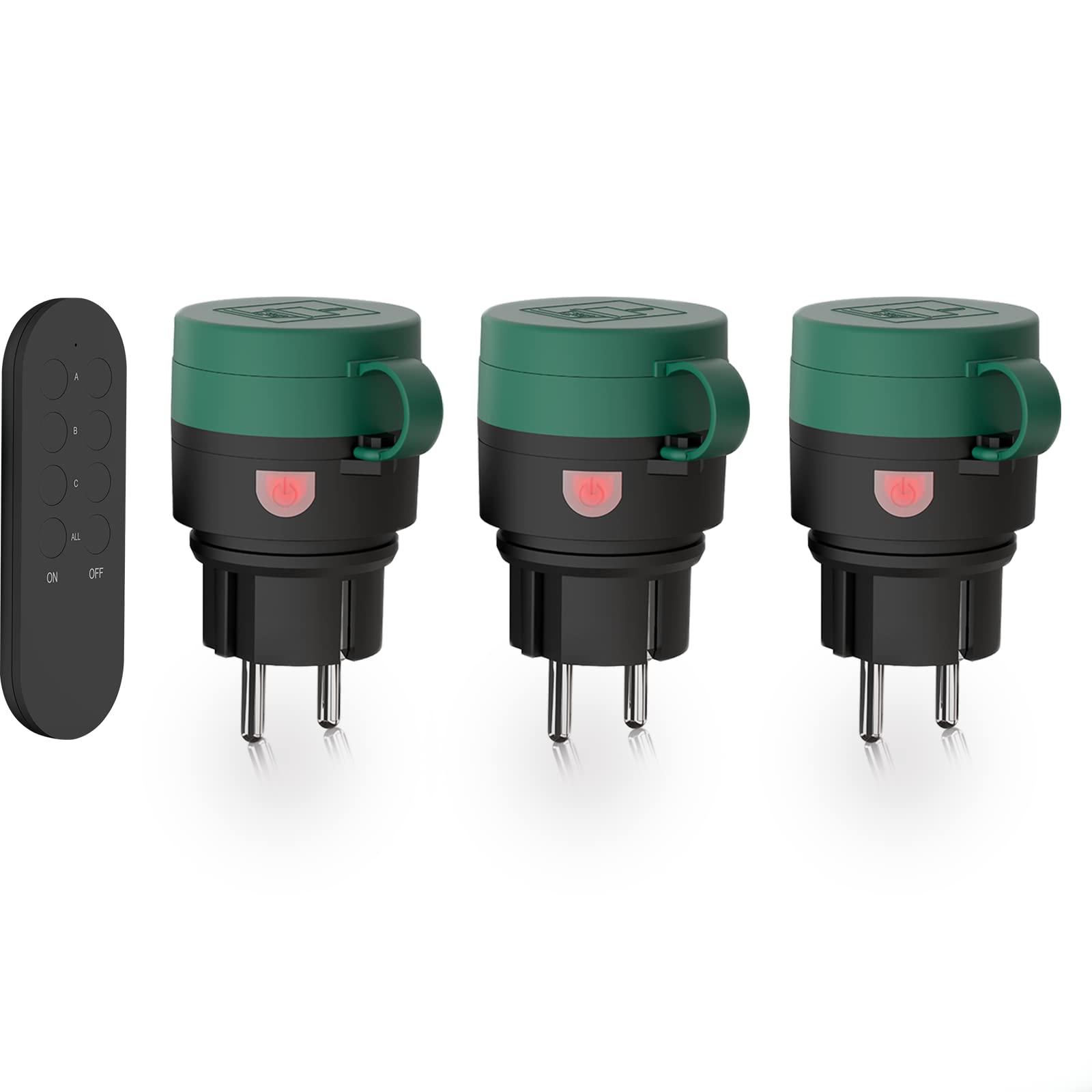 Enchufes inalámbricos con mando a distancia para exteriores, IP44, resistentes al agua, juego de enchufes inalámbricos 1+3, para exteriores, alcance de 40 m, 2300 W, juego de interruptor