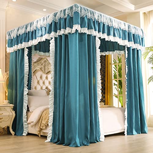 Mosquitera de 4 postes azul para cama de 180x200 con cortinas opacas 4