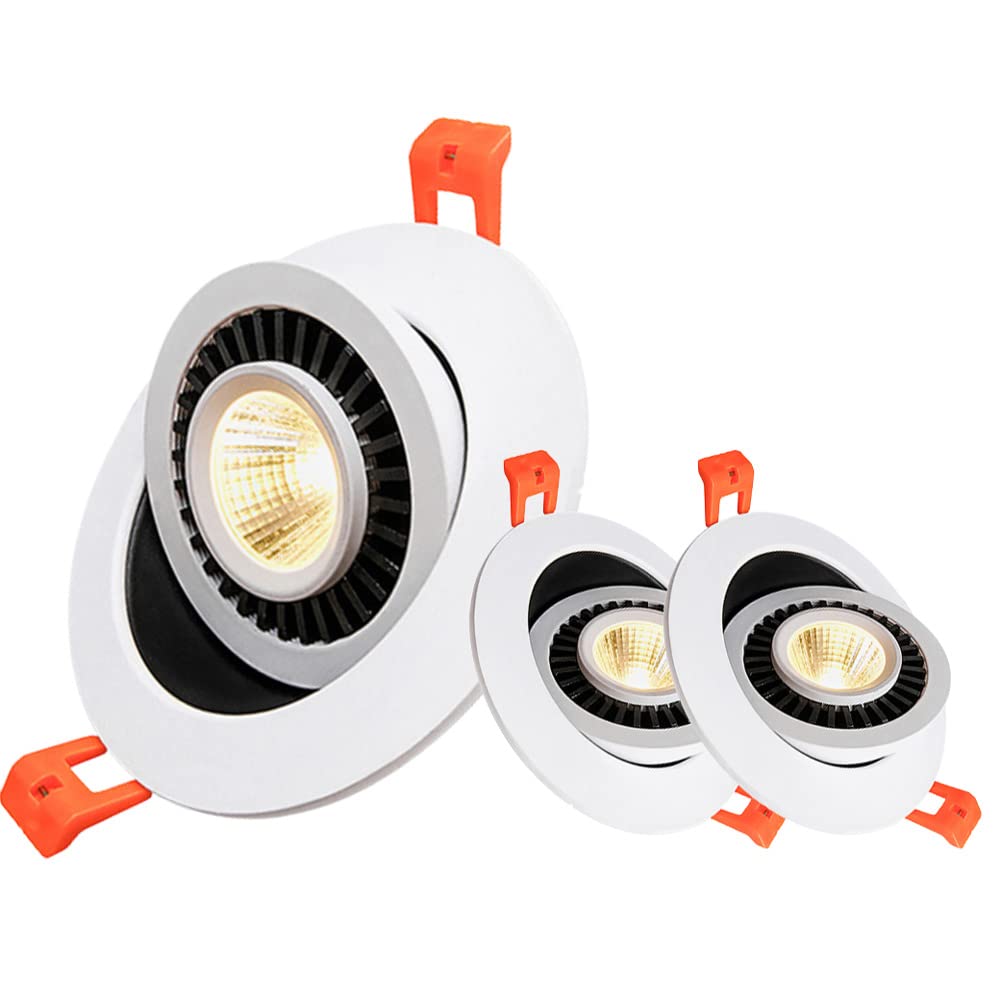 YNBSHGAA 3 Pcs COB Recessed Downlight Baffle Trim Round 90 Angle Adjustable Eyeball Retrofit Spotlight 3W/5W/7W/12W Daylight Retrofit Downlight Rotatable-Spotlight,7w-6000K