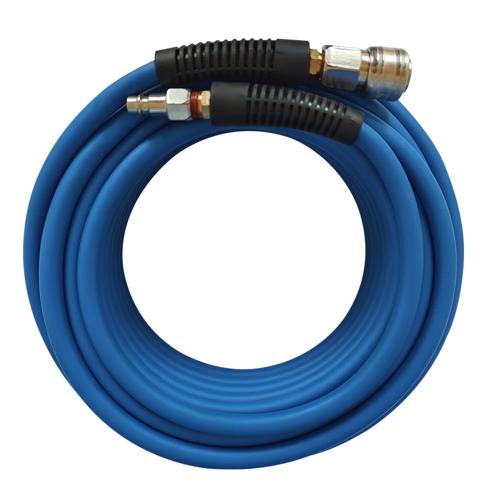 Tuyau Air Comprimé Hybride PVC/Caoutchouc 15m Avec Raccords Rapides 1/4'' Allemands