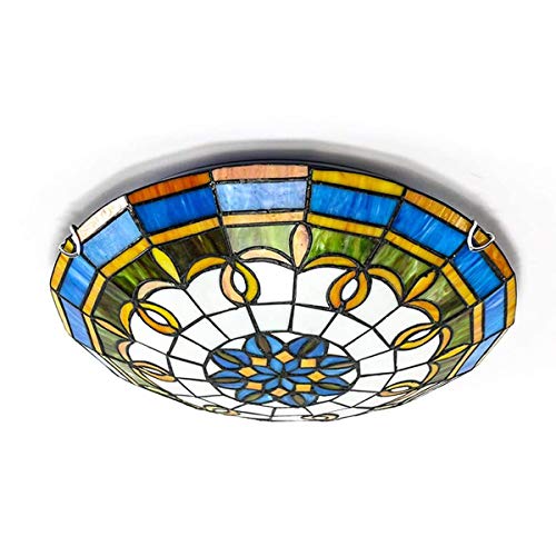 ACMHNC Lámpara de Techo Dormitorio Tiffany, E27 Luz de Techo Cocina Redonda Con Pantalla de Cristal Manchado Vintage Plafon Tiffany Techo Para Salon Baño Restaurante Pasillo Iluminación,30CM