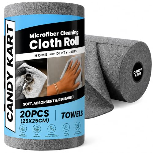 Image of Microfiber Cleaning Cloth Roll, 20Pcs, 4000 Times Washable - 10X Cheaper Than Paper Kitchen Towel Roll - Ultra Absorbent Lint Free Microfiber Cleaning Cloth for Kitchen - Tearable