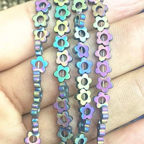 Calvas Frosted Matte 4 Colors Natural Stone Hematite 4 6 8 10mm Star Flower Shape Spacer Accessories DIY Jewelry findings 15inch B3257 - (Color: 10mm Silver Star)