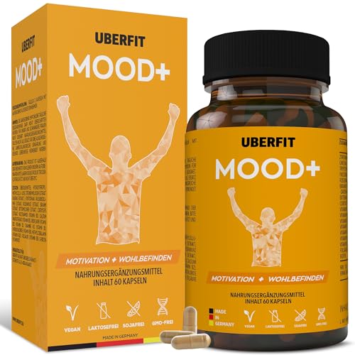 UberFit® MOOD+ für Motivation & Wohlbefinden - B-Vitamine für Psyche & Nerven · mit L-Tryptophan, Rosenwurz, Cordyceps & Ginseng - 60 vegane Kapseln, Made in Germany