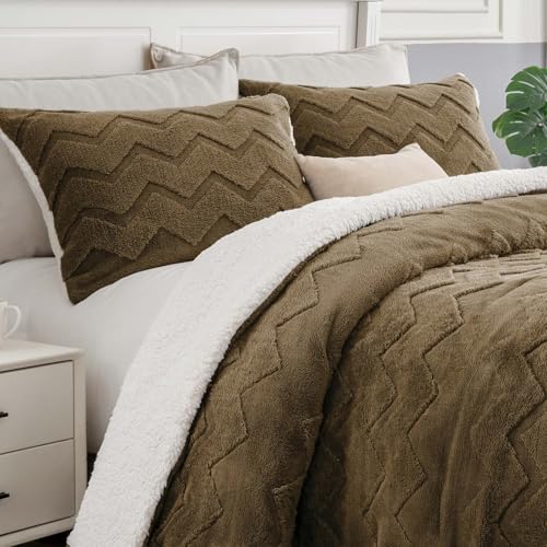 Image of BEDELITE Fluffy Sherpa Twin Comforter Set,Brown | Super Soft & Warm Fleece Bedding, Luxury Fuzzy Comforter for Winter, Heavy Plush Bedding Set,1 pillowcase