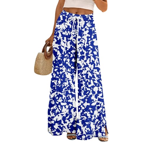 Summer Pants for Women 2025 Palazzo Pants Casual Wide Leg Culottes with Pockets High Waist Drawstring Beach Vacation Clothes