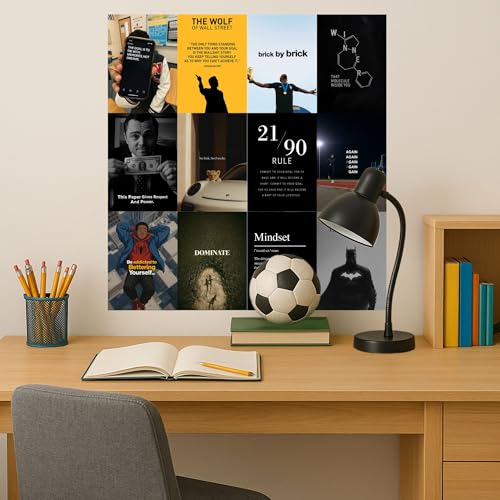 Image of Yellow Town India Motivational Poster Set for Men - 12 A5 Wall Art Prints with Inspirational Quotes - Gym, Office & Hostel Room Decor - Mindset and Success Wall Posters with Adhesive