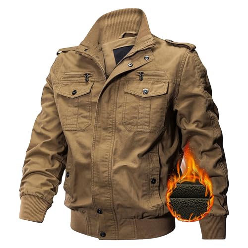 JEShifangjiusu Men's Washed Cotton Military Jacket Lightweight Casual Field Coat Windbreaker Utility Bomber Jackets Outwear