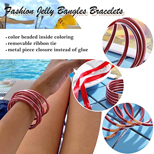 MJartoria Glitter Jelly Bangles Bracelets Set Glitter Filled Jelly Silicone Bracelets for Women3