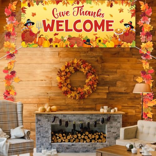 Image of Funrous Door Banner Party Decor Porch Banner Door Sign Set Photo Booth Props Backdrops for Birthday Baby Shower Outdoor Indoor House Porch Decorations(Yellow,Fall)