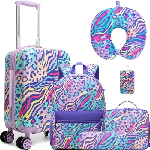 Inprof Mala infantil com rodas giratórias, 5 peças, mala de mão para meninas, mochila com lancheira, estojo de lápis, conjunto de malas infantis de 41 cm, lanzitiaowen, Medium