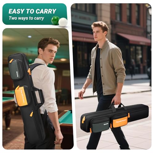 Bosynoy Pool Cue Case 3x3, Pool Stick Case Soft Padded Cue Case Holds 3 Butts and 3 Shafts, Soft Pool Cue Bag with Shoulder Strap Handle, Billiard Cue Cases with Multi-pocket for Accessories, Black