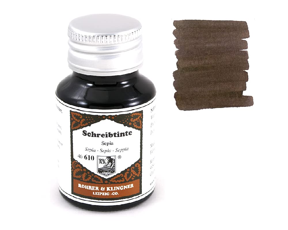 Rohrer & Klingner - Set di 2 flaconi di inchiostro per penna stilografica, 50 ml, 2 flaconi - Alt Goldgrün & seppia