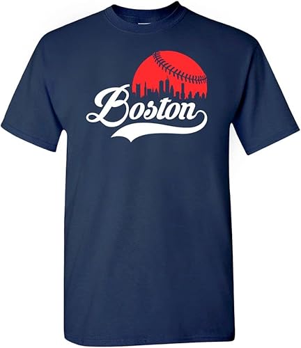 Pro Baseball City Skyline - Ropa para hombre, Boston - Camisa azul marino
