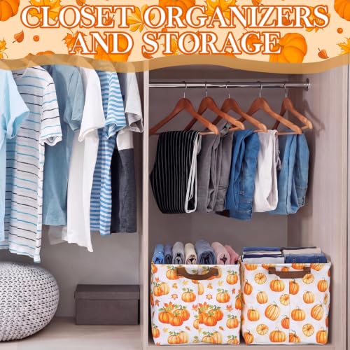 Image of Fourluoo 6 Pack Floral Storage Basket with Handles Clothes Storage Basket Bin Foldable Box Bins Organizer for Closet Shelf Nursery Kid Room Book Toy Chest(6,Pumpkin)