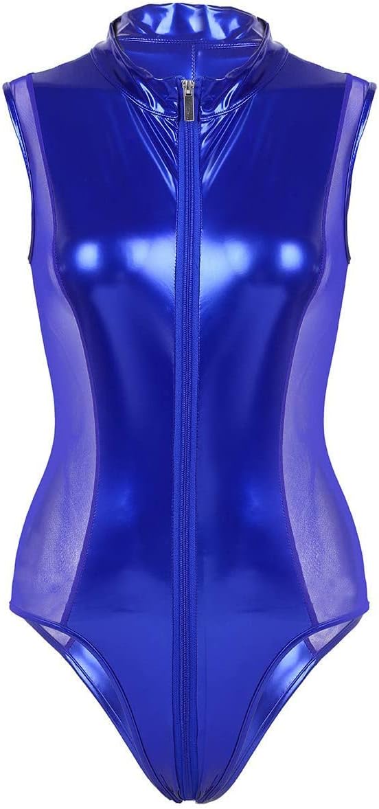 Women’s Sexy Leather Zipper Bodysuit Wet Look One Piece Lingerie Teddy Outfit Cosplay Mardi Gras Valentine's Day - Image 5