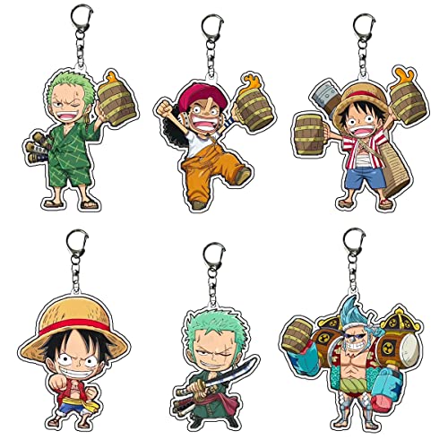 Porte-clés de Cartoon,One Piece Porte-clés,6 Pcs Porte-clés,Porte-clés Anime Fans Acryli Transparenter Double Face Pententifs Cosplay Accessoires ​pour les Amateurs D'anime de Jeu Cover