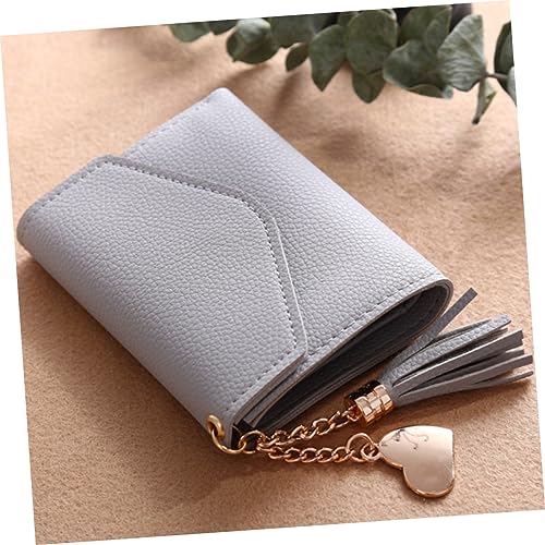 SAFIGLE Women Light Grey Mini Trifold Wallet with Tassel Pendant Pu Leather Cash Holder for Cards Elegant Grain Design for Everyday Use2
