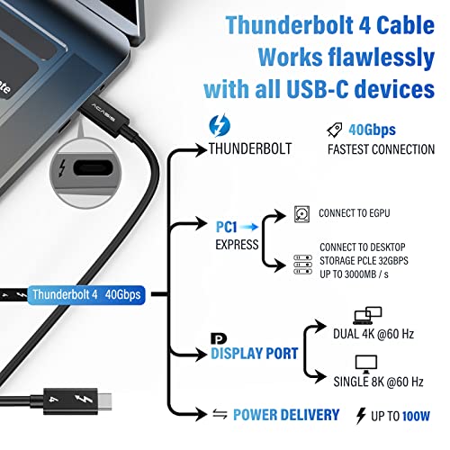 Image of ACASIS [Intel Certified Thunderbolt 4 Cable 3.3ft, 40Gbps Data Transfer, 100W PD Charging, 8K Video, Compatible with Thunderbolt 4 /3, USB-C, USB4 Devices, Black (3.3ft /1m)