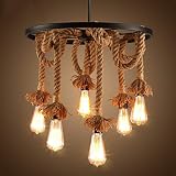 GZ Chandelier Designer American Village Retro Canapa Corda Lampadario Nordic Ferro American Industrial Canapa Lampadario,Con sorgente luminosa