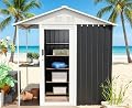 HDSTORZON 6x4FT Galvanized Steel Shed & Storage Rack, 2-in-1 Outdoor Garden Shed with Sliding Door, Easy Assembly Waterproof Garden Shed for Tool Storage, Patio, Backyard