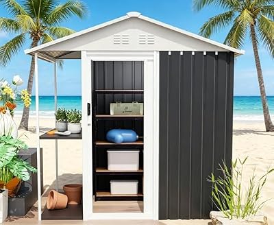 HDSTORZON 6x4FT Galvanized Steel Shed & Storage Rack, 2-in-1 Outdoor Garden Shed with Sliding Door, Easy Assembly Waterproof Garden Shed for Tool Storage, Patio, Backyard