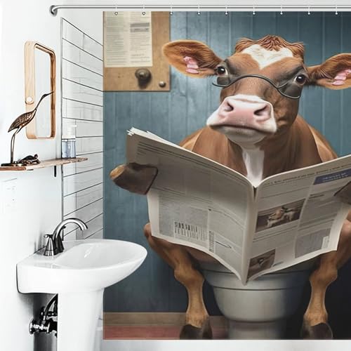 Rideau de douche vache en tissu imperméable durable avec crochets