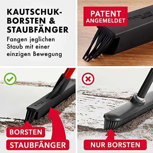 Tyroler Staubfänger Gummibesen mit Stiel | Kehrbesen-Kopf aus 100% Naturkautschuk 41 cm | Besen mit Stiel und 140 cm Anti-Rost-Griff | | Besen Innen | Gummibesen Tierhaare