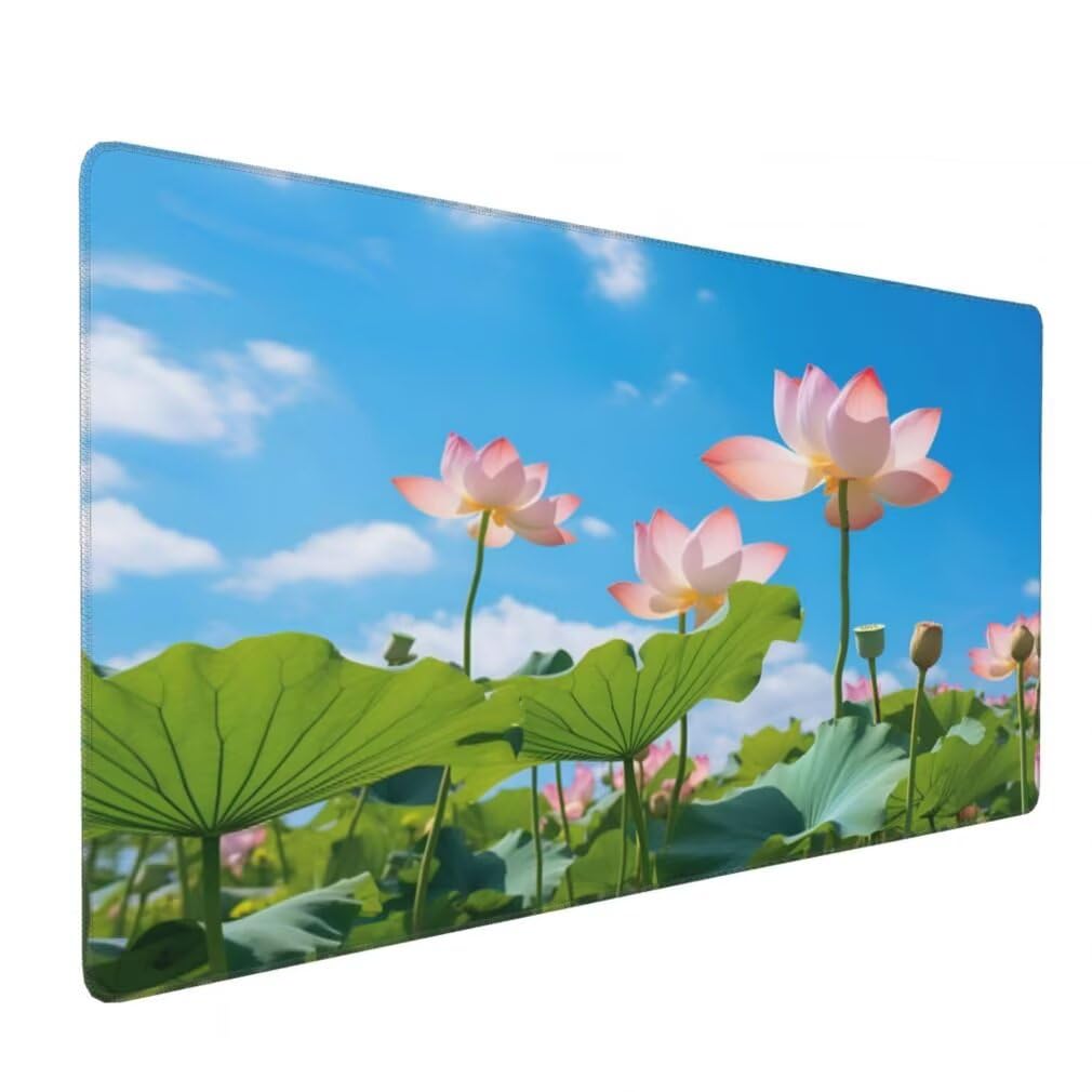 Alfombrilla Raton XXL 1200 x 600 x 3 mm, Mouse Pad Grande Gaming, Alfombrilla de Raton Flor de Loto Mousepad Lavable Desk Mat para Juegos Y Oficina, Impermeable y Antideslizante (Cielo Azul) -MP1553