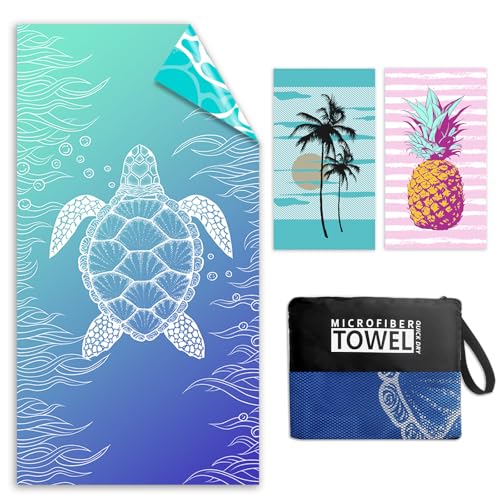 Mikrofaser Strandtuch - 180 x 100 cm Doppelseitiges Strandtuch XXL Sandfreies Leichtes Weiches Strandhandtuch Groß Saugfähig & Schnelltrocknend Mikrofaser Handtuch mit Tasche für Strand Schwimmen