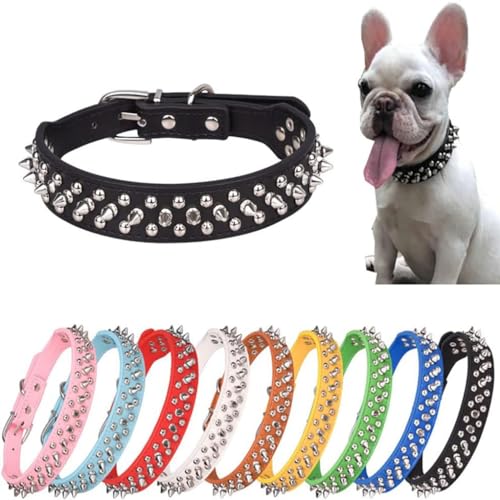 Collare per cani con fibbia in metallo con borchie borchiate, rivetto punk, funghi, collare regolabile per cani di taglia XS, S, M, L, XL, colore: nero, S