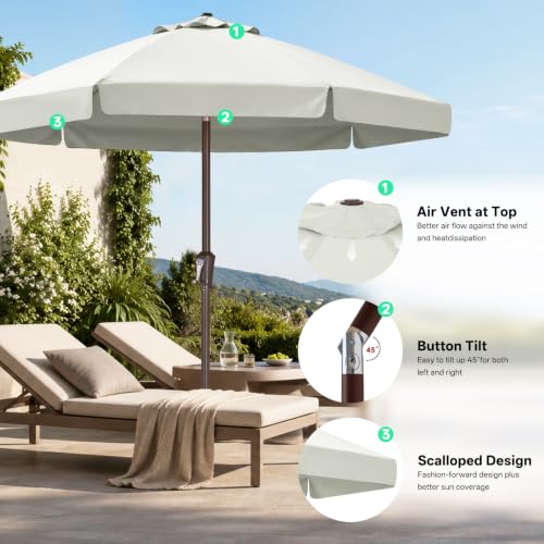 Image of ABCCANOPY 7.5ft Scalloped Patio Umbrella, Outdoor Table Umbrella with Tilt and Crank, Fiberglass Ribs Deck Umbrella for Patio, Pool, Garden, Picnic (Light Beige)